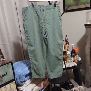Casual Drawstring Crop Pants - Sage Green